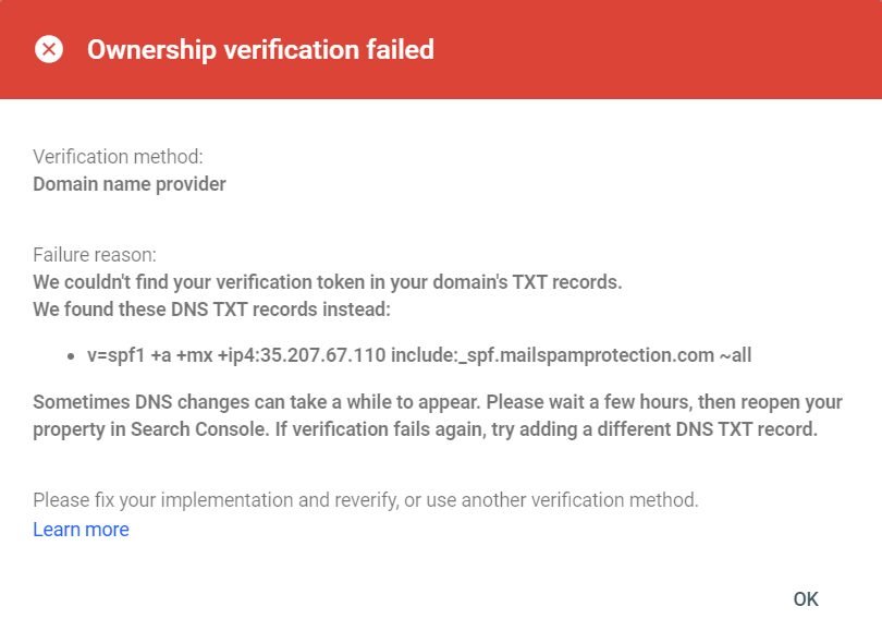 Google search console- ownership verification failed-1