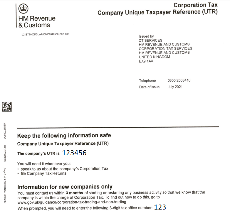 UK LTD company UTR